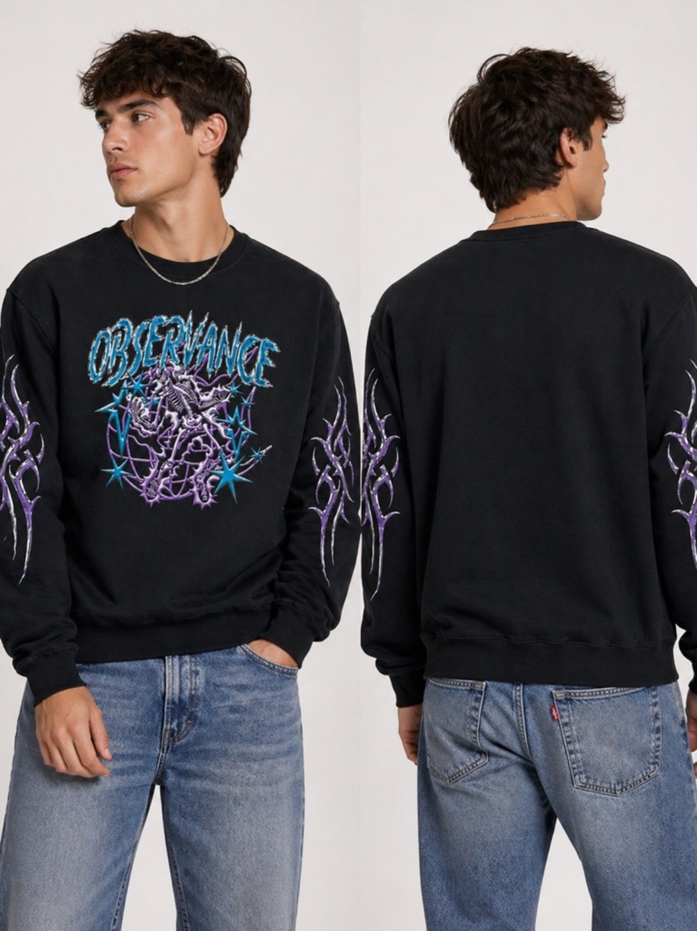 Observance‎ Black/Purple/Teal Crewneck | Mens Size Medium | NEW!!!✔️